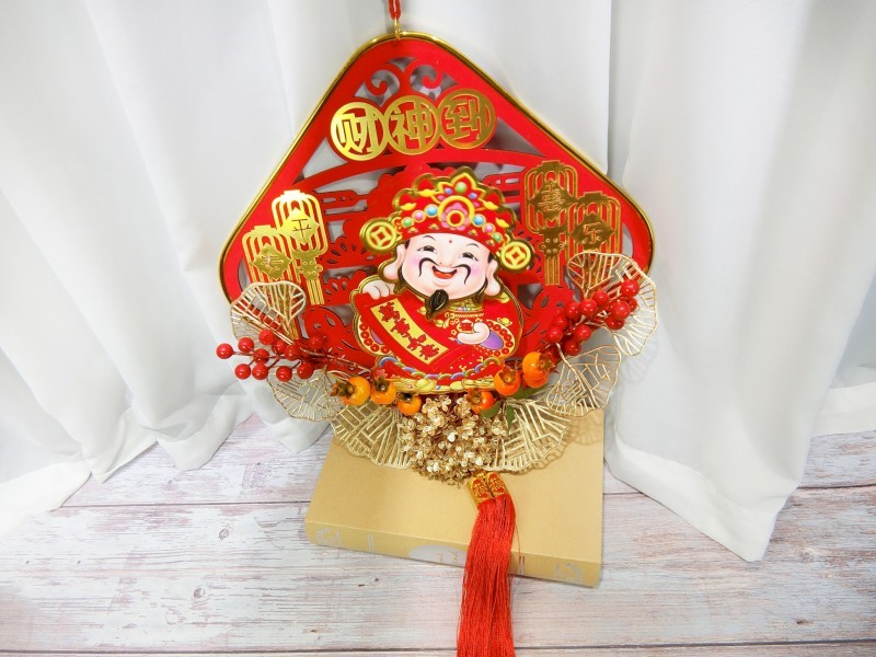 塑+木搖頭財神掛件(95)方形35CM