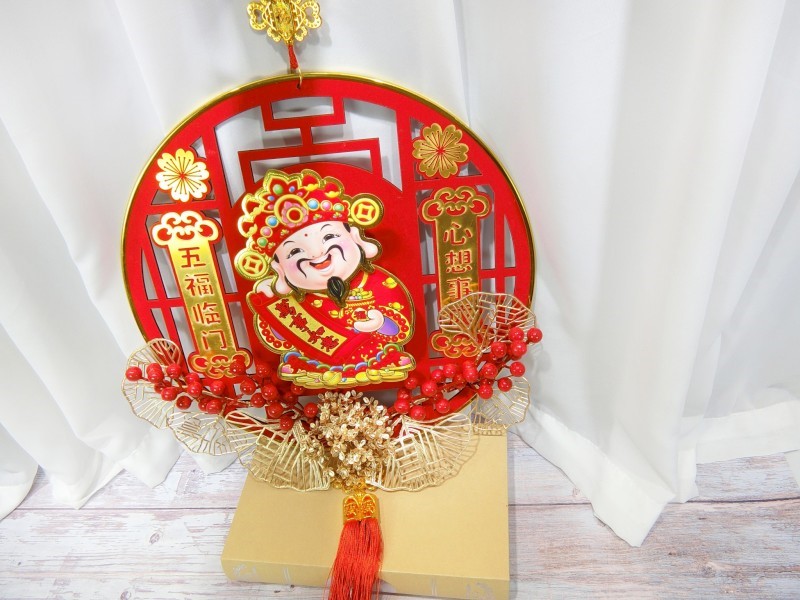 塑+木搖頭財神掛件(95)圓形35CM