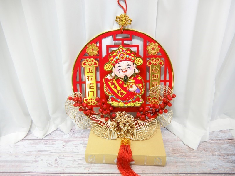 塑+木搖頭財神掛件(95)圓形35CM