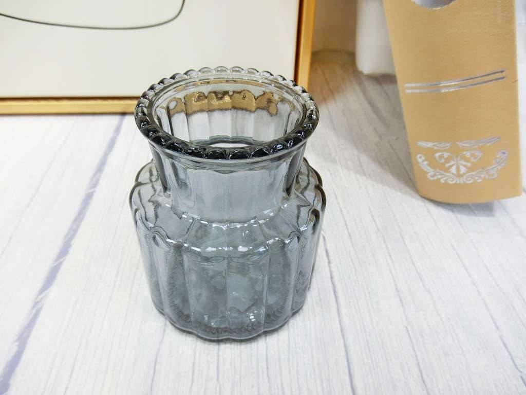 花口小灰玻璃花瓶(308)