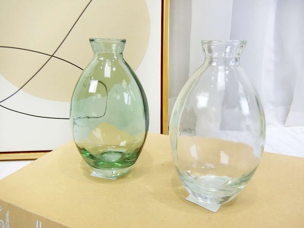 扁C綠透明玻璃花瓶(308)