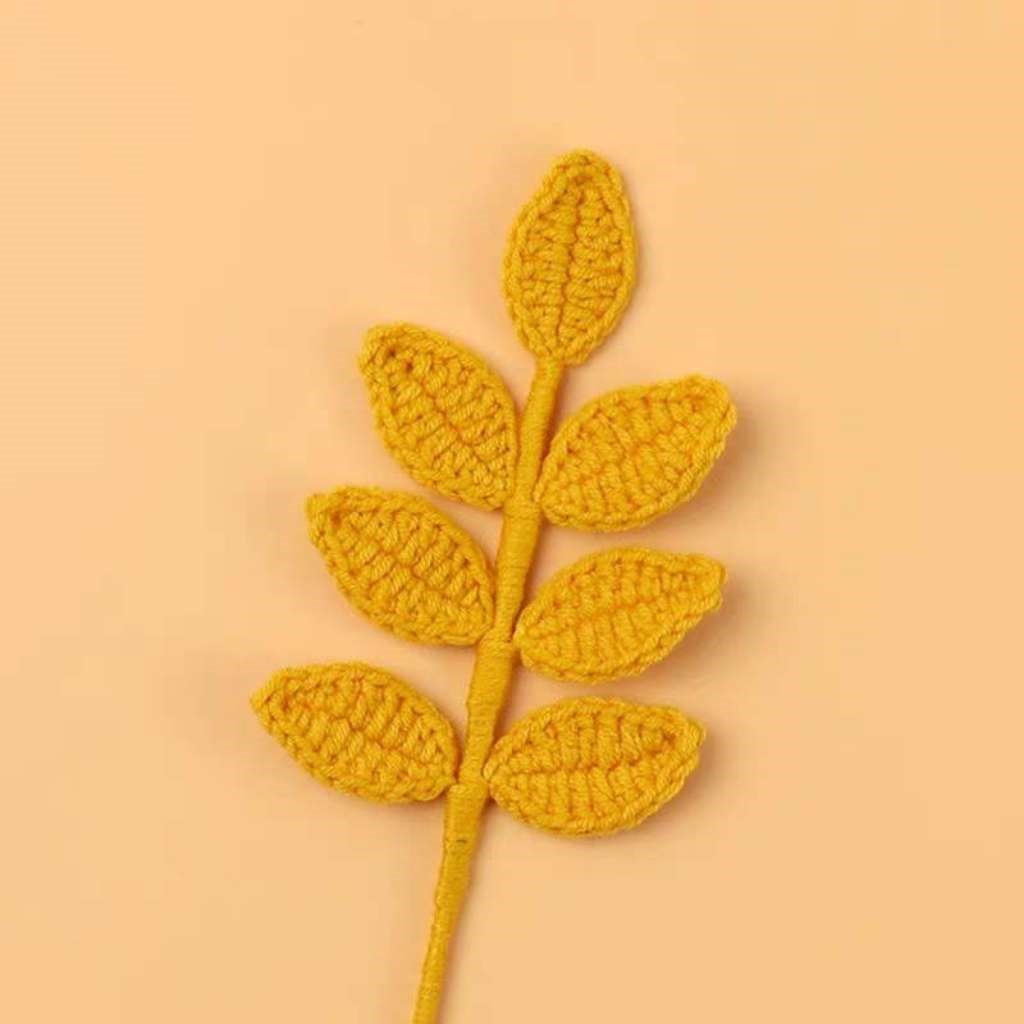 編織毛線玫瑰葉枝(99)四季葉