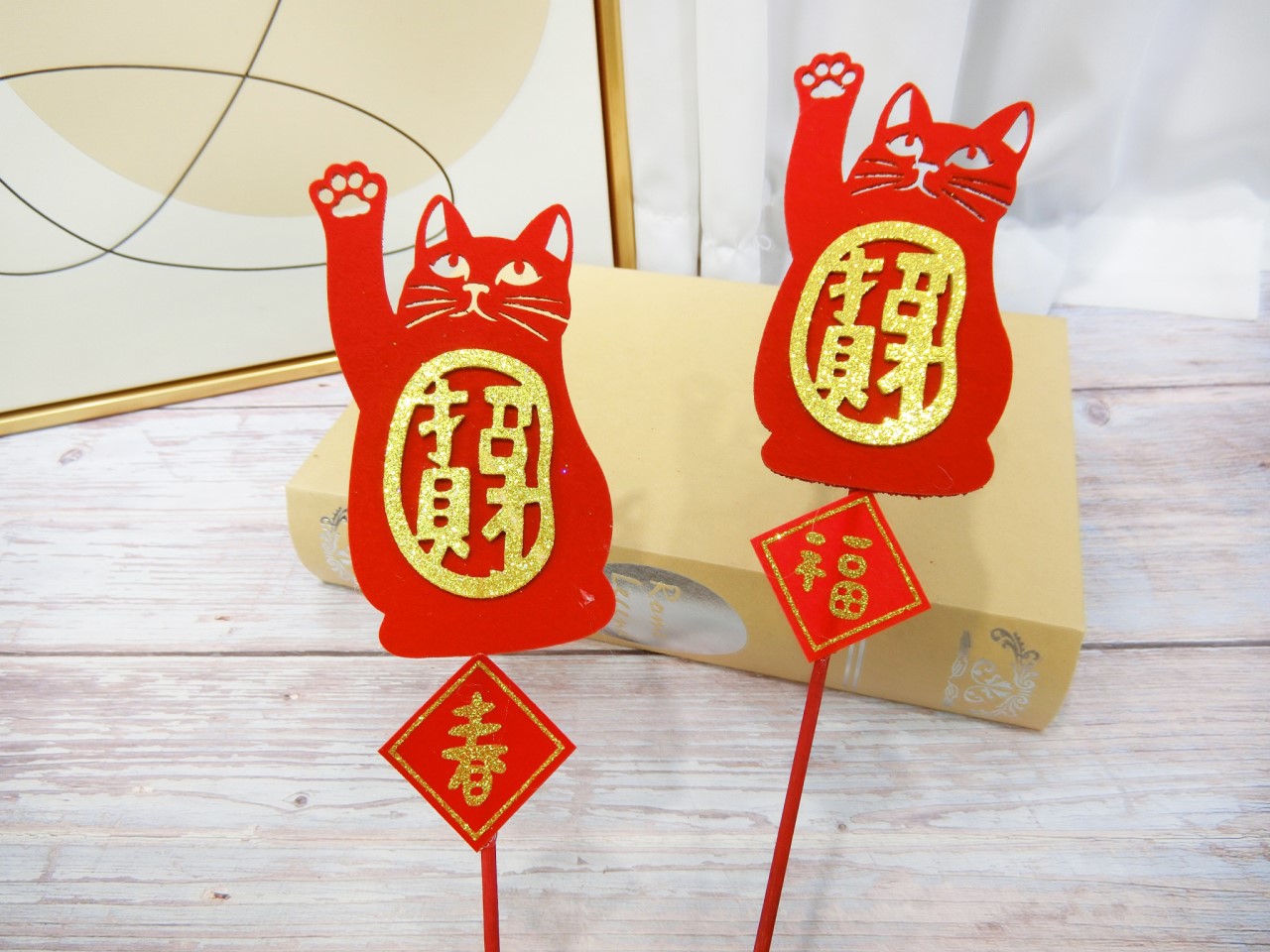 竹籤招財貓+小貼片10入