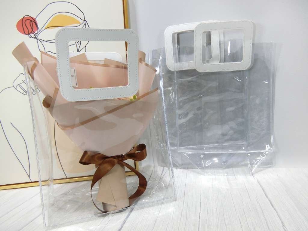 PVC透明花袋28x24x14(6)手柄白