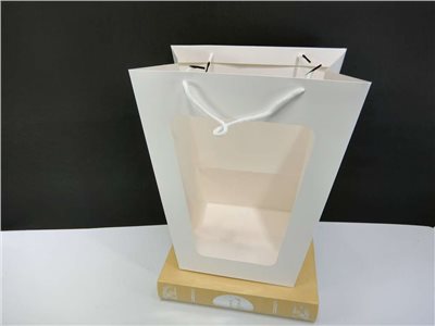 PVC+紙梯形開窗手提袋大號(29)白