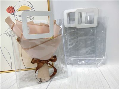 PVC透明花袋28x24x14(6)手柄白